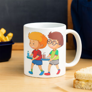 Taza De Café Niños adorables que llevan bandejas de comida