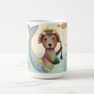 Taza De Café niños con acuarela de perro de mermid