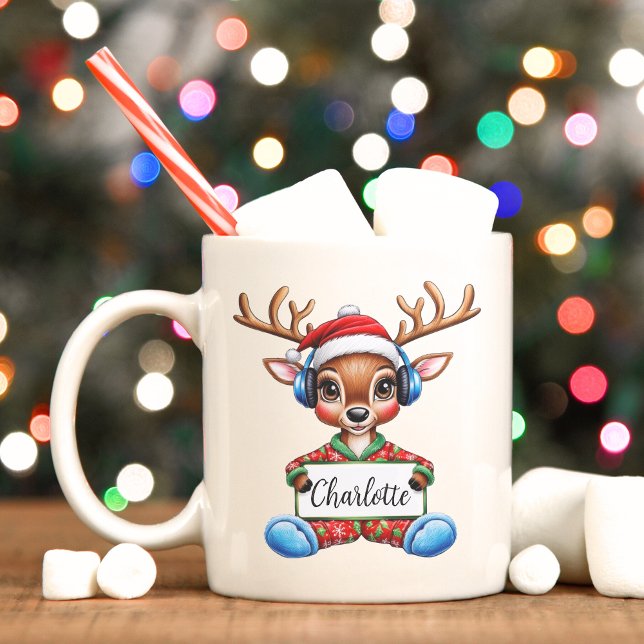 Taza De Café Niños cortos Navidades de renos mug (Cute reindeer Christmas mug)