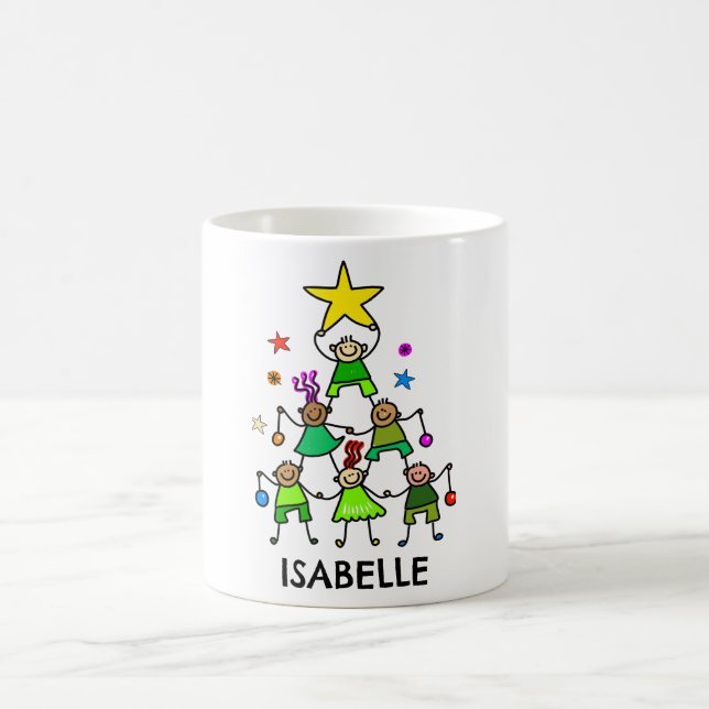 Taza De Café Niños de árbol de Navidad personalizados (Centro)