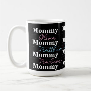 Taza De Café Niños de color azul rosado y mami califican tipogr