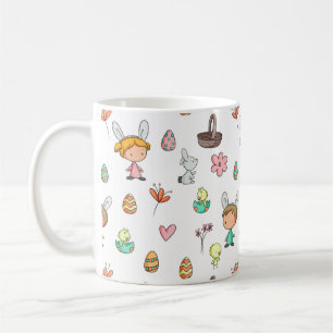 Taza De Café Niños de Conejo de Huevos Cutos Patrón Pascua