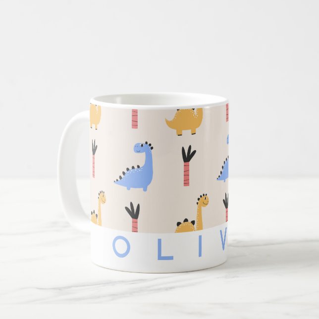 Taza De Café Niños de Dinosaurios Cute Nombre Personalizado Mug (Anverso izquierdo)
