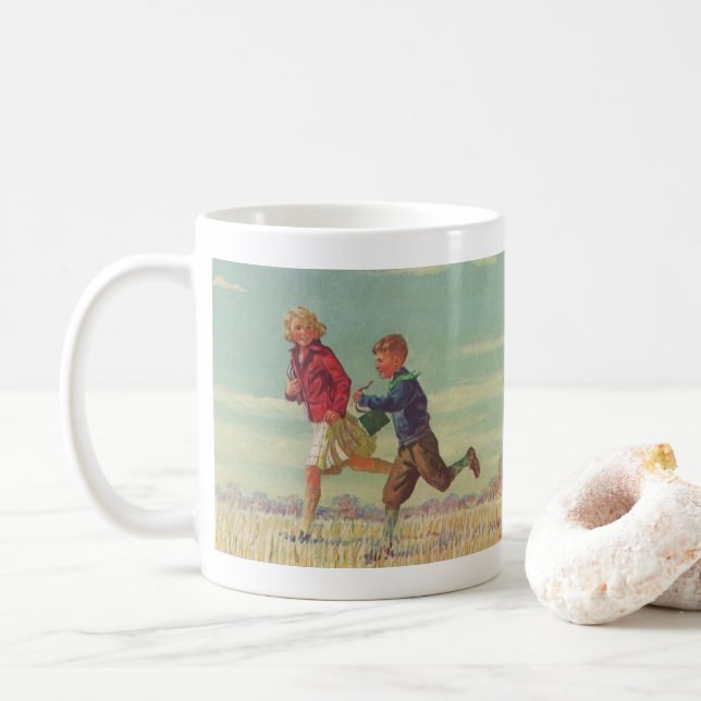 Taza De Café Niños de la vieja escuela que van a la escuela lle (Con donut)