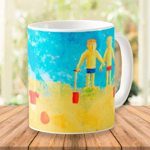 Taza De Café Niños en la costa Arte moderno contemporáneo