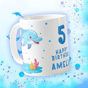 Taza De Café Niños Fiestas de cumpleaños en el mar de delfines