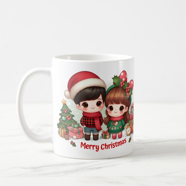 Taza De Café Niños guapos con saludos Feliz Navidad (Izquierda)