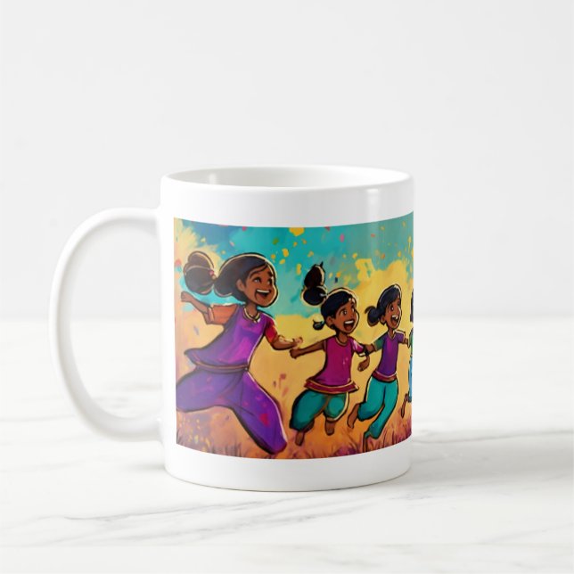 Taza De Café Niños indios alegres: Diseño de peluca de mano (Izquierda)