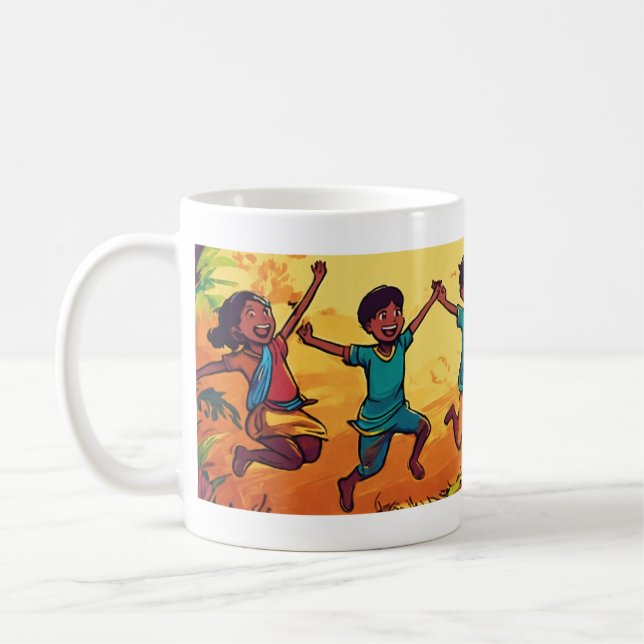 Taza De Café Niños indios alegres - Diseño de peluche de manos (Izquierda)