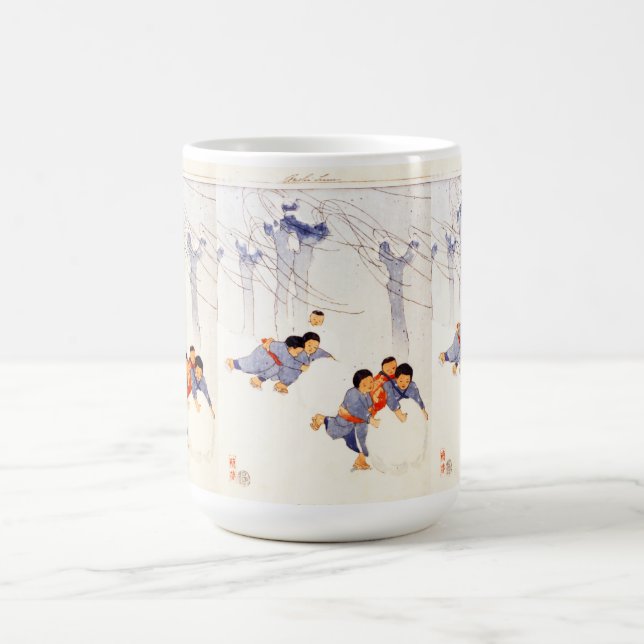 Taza De Café Niños japoneses rodando grandes bolas de nieve (Centro)