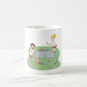 Taza De Café Niños Limpiando Un Campsite