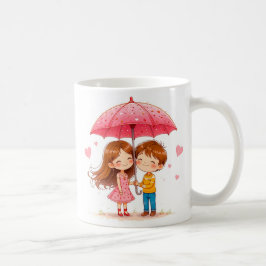 Taza De Café Niños Lindos Compartiendo una Sombrilla
