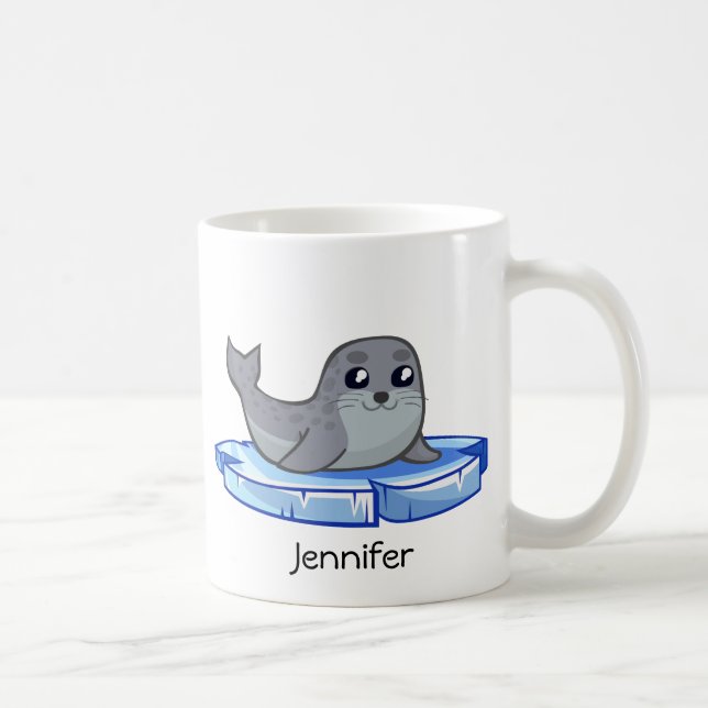 Taza De Café Niños lindos del dibujo animado de la cría de foca (Derecha)