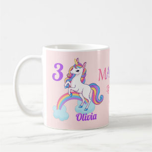 Taza De Café Niños mágicos 3 cumpleaños unicornio peluca rosa