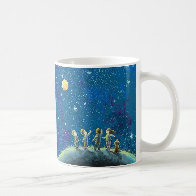 Taza De Café Niños Mirando El Cielo Nocturno (Derecha)