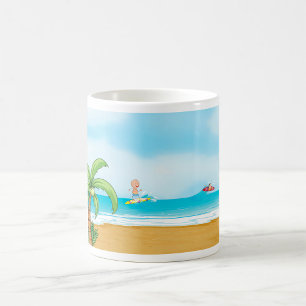 Taza De Café Niños navegando en la playa tropical Océano verani