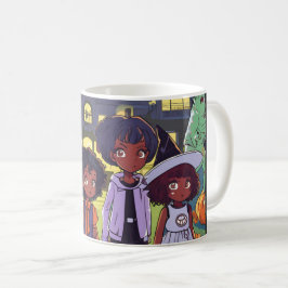 Taza De Café Niños Negros Tropiezan En Un Halloween De Ciudad E