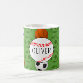 Taza De Café Niños Nombre Verde Deportes Patrón Béisbol Kids 