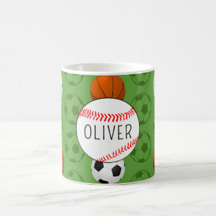 Taza De Café Niños Nombre Verde Deportes Patrón Béisbol Kids