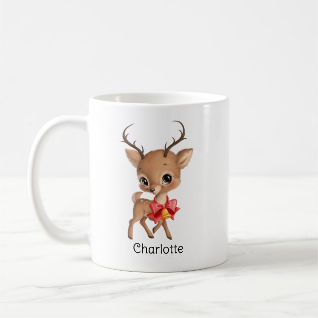 Taza De Café Niños pequeños renos Navidades personalizados (Izquierda)