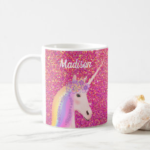 Taza De Café Niños personalizados de Purpurina rosa de unicorn