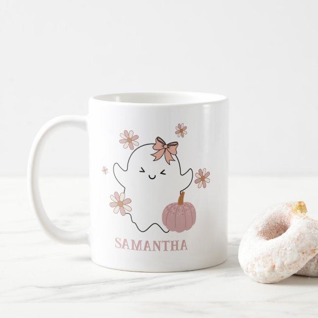 Taza De Café Niños personalizados Halloween Mug Fantasma Cuta (Con donut)