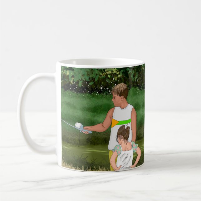 Taza De Café Niños pescando en el estanque local (Izquierda)