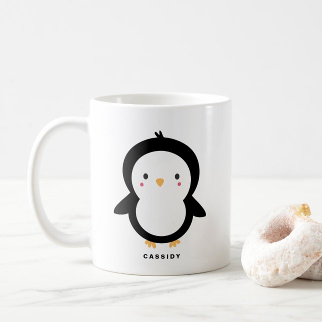 Taza De Café Niños pingüinos pequeños personalizados (Con donut)