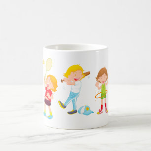 Taza De Café Niños Practicando Deportes Actividad Infantil