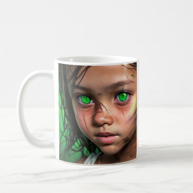 Taza De Café Niños tribales | Chica Futurista con ojos verdes b (Izquierda)