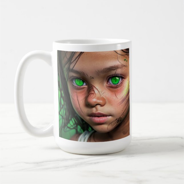 Taza De Café Niños tribales | Chica Futurista con ojos verdes b (Izquierda)