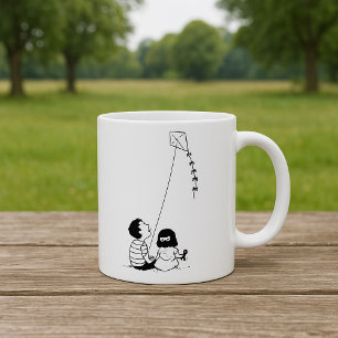 Taza De Café Niños Volando Cometa Silueta
