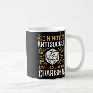 Taza De Café No antisocial de baja carisma divertido Rpg Gamer