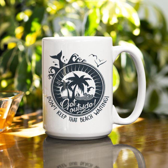 Taza De Café No dejes esa playa esperando | Pun tropical (Subido por el creador)