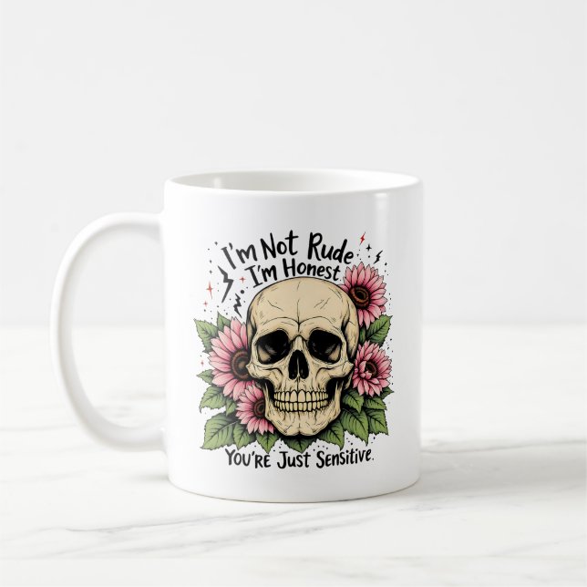 Taza De Café No es una bruja ruda | Funny Skull & Floral Coffee (Izquierda)