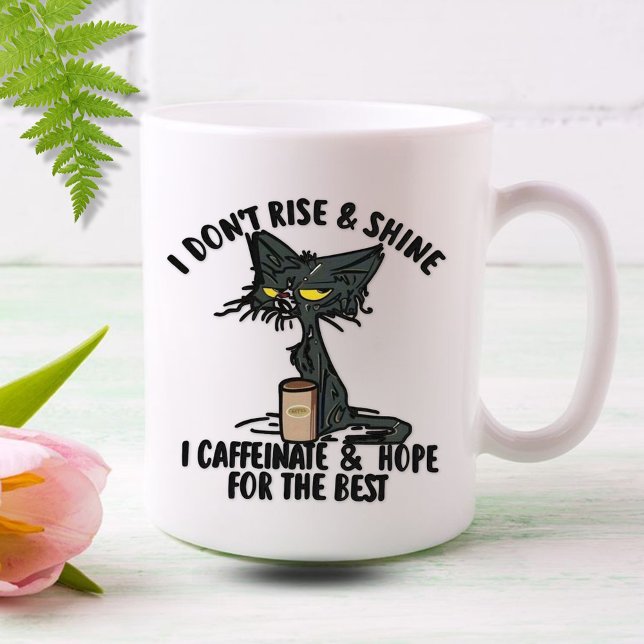 Taza De Café No me levanto y resplandezco, soy cafeinado, gato  (Subido por el creador)