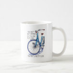 Taza De Café No puedo comprar felicidad, bicicleta azul<br><div class="desc">Dibujo único en color agua de una bicicleta azul con el eslogan dibujado a mano "No se puede comprar la felicidad pero se puede hacer con una bicicleta y eso es bonito cercano".</div>