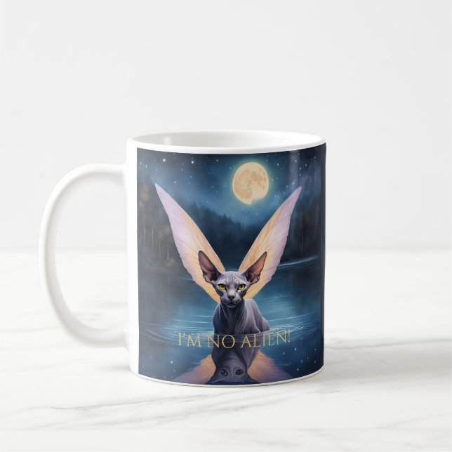 Taza De Café ¡No soy Alienígena! Gato Sphynx con peluca Wings (Izquierda)