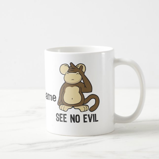 Taza De Café No vea ningún mono del mal - personalizar (Derecha)