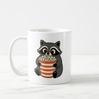 Taza de café noche de cine mapache lindo comiendo