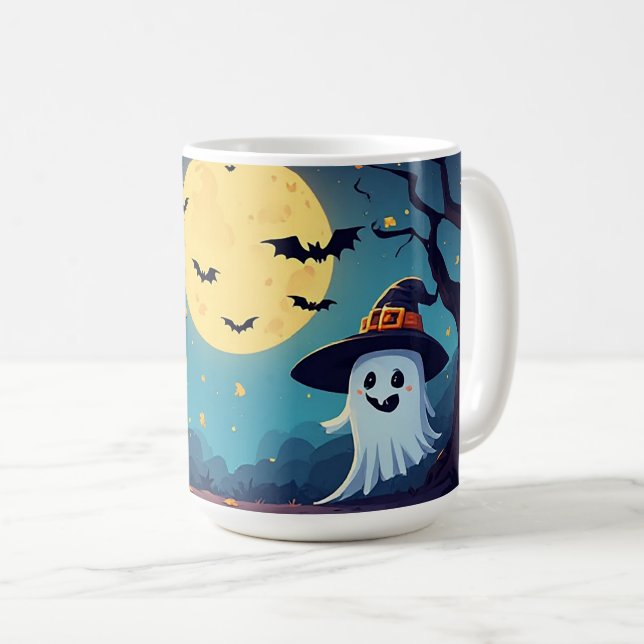 Taza De Café Noche de Jack O Lantern con Fantasma 🎃 (Anverso derecho)