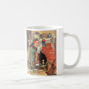 Taza De Café Noche del vintage antes de la escena de Santa del