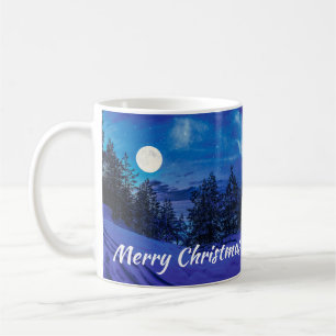 Taza De Café Noche estrellada con luna llena en el bosque