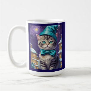 Taza De Café Noche estrellada de navidad de gato vintage