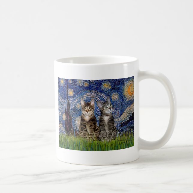 Taza De Café Noche estrellada - Dos gatos de tigre de mesa (Derecha)
