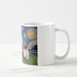 Taza De Café Noche estrellada - Dos gatos siameses (Punto de ch
