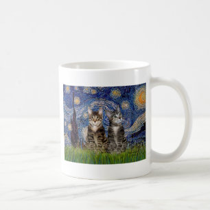 Taza De Café Noche estrellada - Dos gatos tigres atigrados