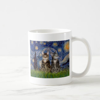 Taza De Café Noche estrellada - Dos gatos tigres atigrados