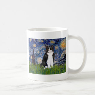 Taza De Café Noche estrellada - Gato negro y blanco