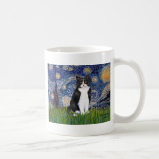 Taza De Café Noche estrellada - Gato negro y blanco